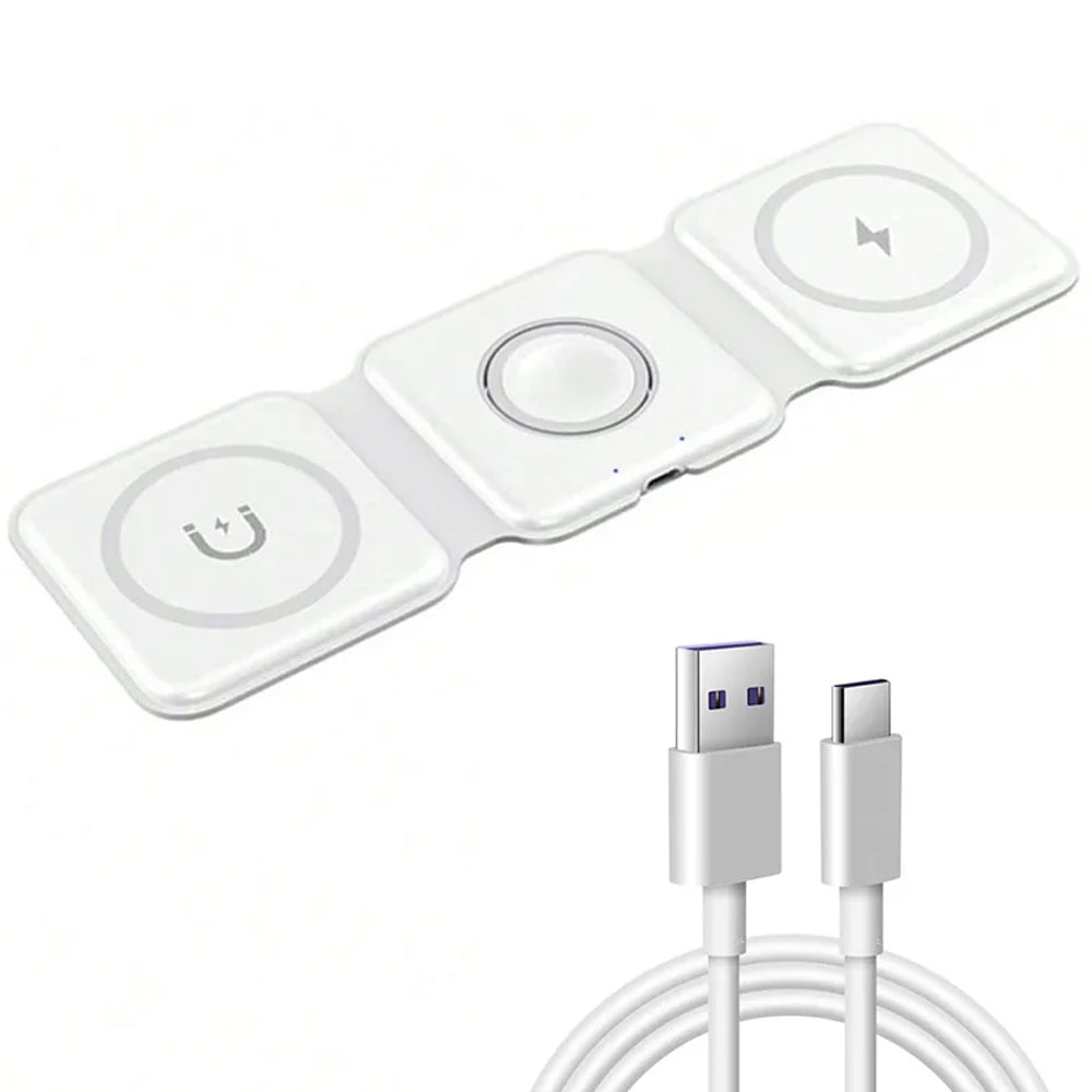 Station de charge magnétique pliable 3 en 1 Chargeur sans fil 15 W Station de charge rapide en aluminium Station d'accueil Station de charge sans fil Apple iPhone