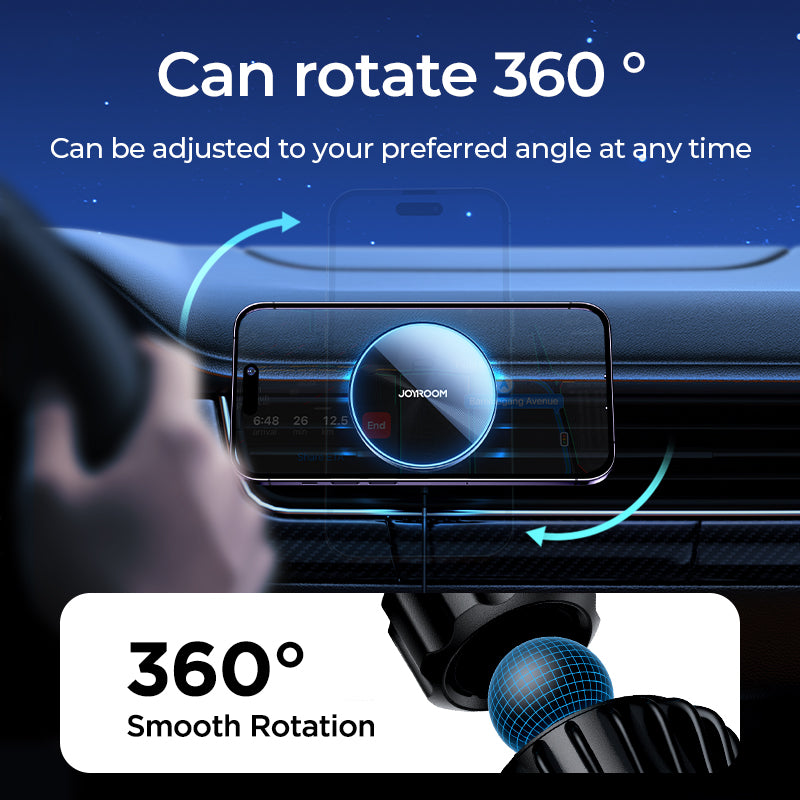 Chargeur sans fil de voiture haut de gamme et support de téléphone de voiture magnétique MagSafe pour Apple iPhone 15, 14, 13, 12, 11 Pro Max Plus Mini - Support de téléphone de voiture à lumière bleue