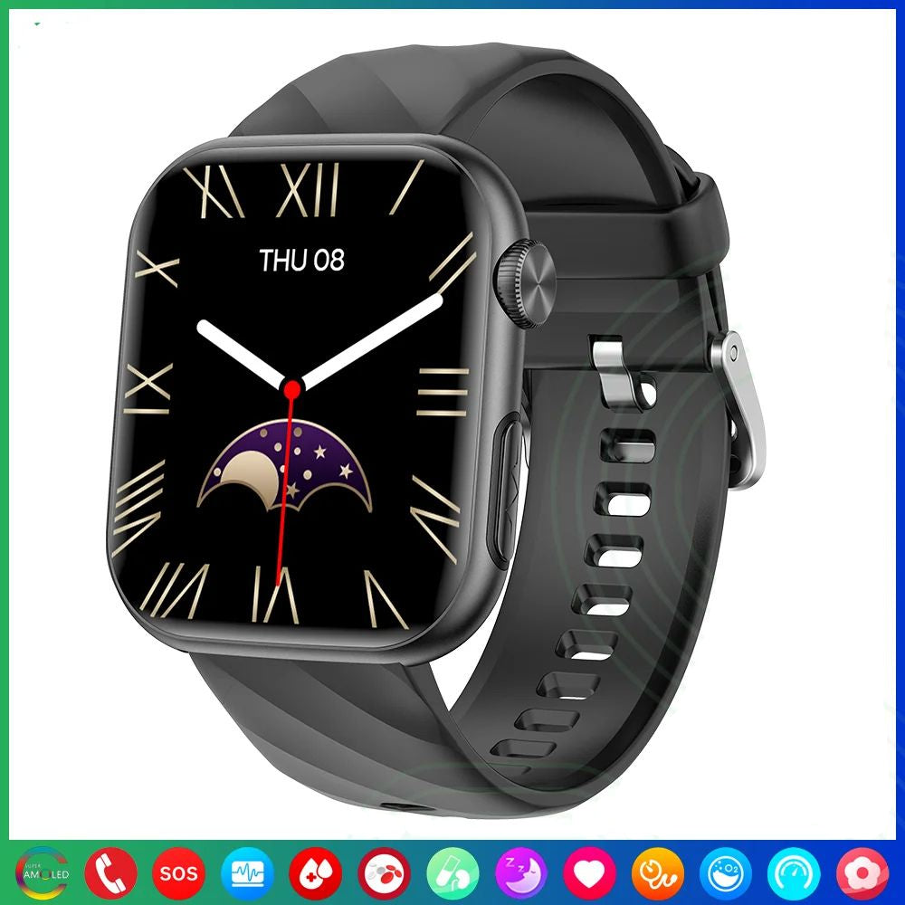 Montre intelligente de glycémie haut de gamme pour hommes avec assistant vocal AI, appel Bluetooth, mesure automatique de l'oxygène dans le sang par infrarouge, surveillance de la santé, ECG et PPG