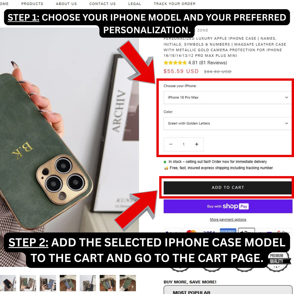 Étui Apple iPhone de luxe personnalisé | Noms, initiales, symboles et chiffres | Étui en cuir MagSafe avec protection d'appareil photo en or métallisé pour iPhone 13, 14, 15, Pro, Max, Plus