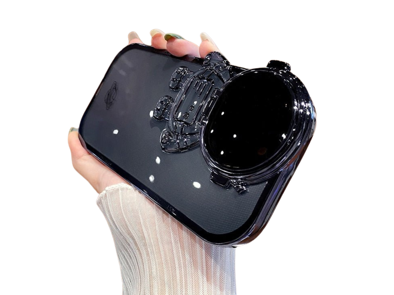 Étui d'astronaute avec film pailleté et support d'objectif protecteur d'appareil photo | Coque arrière en TPU souple de qualité supérieure absorbant les chocs pour Apple iPhone