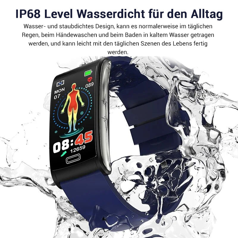 Hochwertiges, nicht-invasives Blutzucker-EKG + PPG Gesundheits-Smart-Armband | IP68 Wasserdichte Sport-Smartwatch für Männer