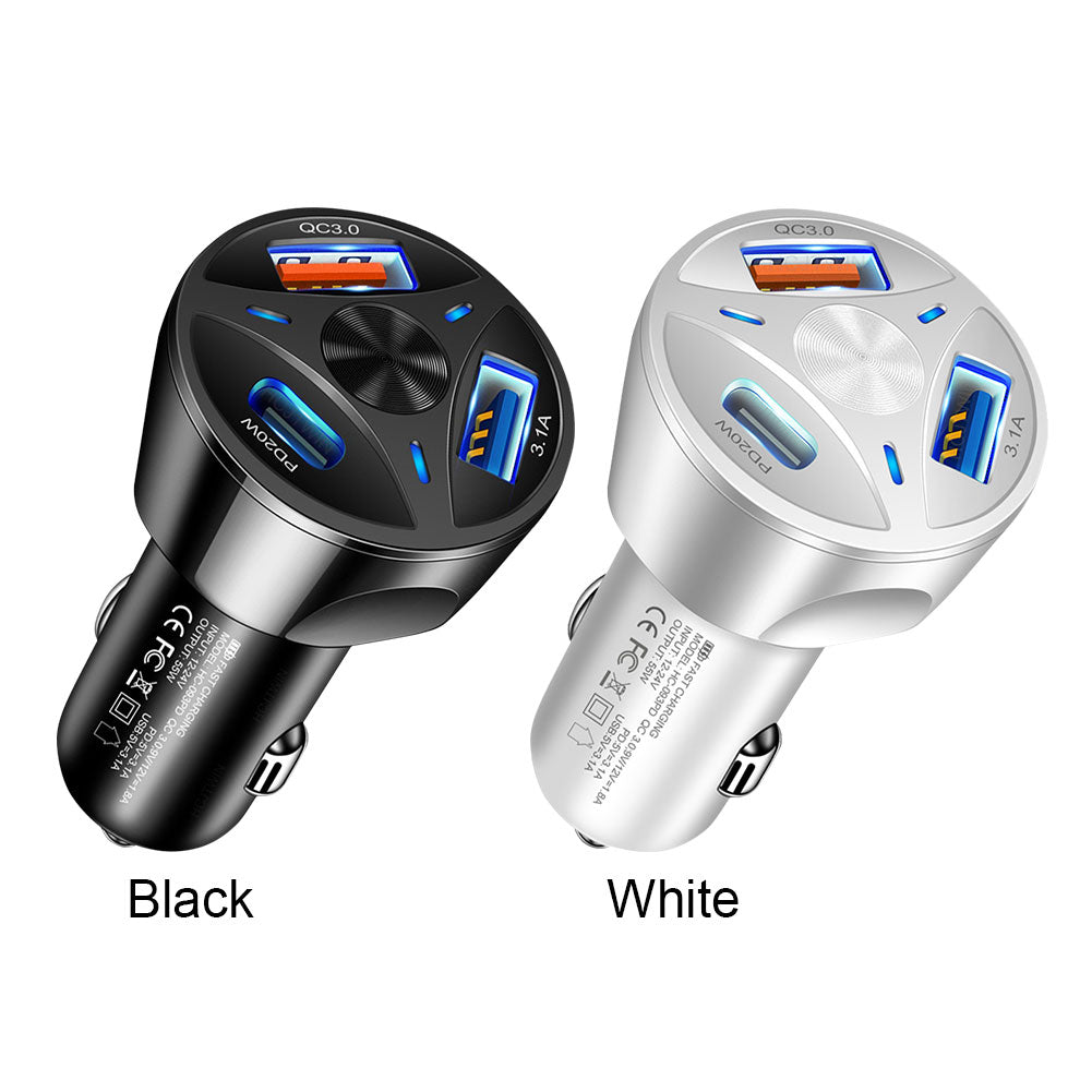 Chargeur de voiture USB Type-C et adaptateur allume-cigare multiport | Chargement rapide premium pour les appareils iOS iPhone et Xiaomi, Huawei, Samsung et Android