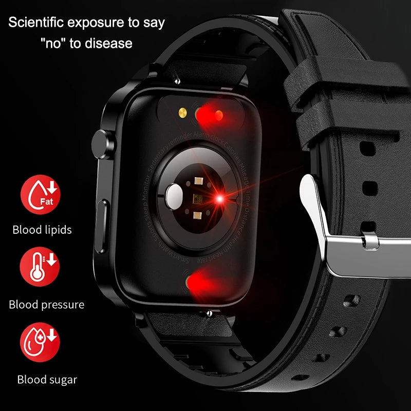 Montre intelligente de glycémie haut de gamme pour hommes avec assistant vocal AI, appel Bluetooth, mesure automatique de l'oxygène dans le sang par infrarouge, surveillance de la santé, ECG et PPG