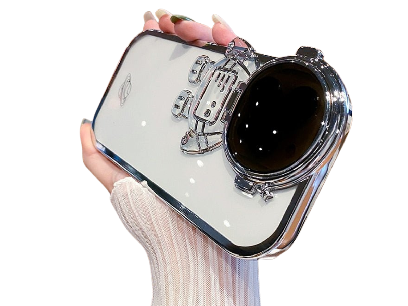 Étui d'astronaute avec film pailleté et support d'objectif protecteur d'appareil photo | Coque arrière en TPU souple de qualité supérieure absorbant les chocs pour Apple iPhone