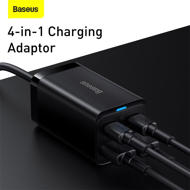 Station de charge rapide de bureau Gan Charger Premium 65W | Adaptateur 4 en 1 pour ordinateur portable et téléphone portable pour Apple iPhone 15 14 13 12 11 Pro Max Plus Mini, iOS, Android, Xiaomi, Samsung - Charge rapide