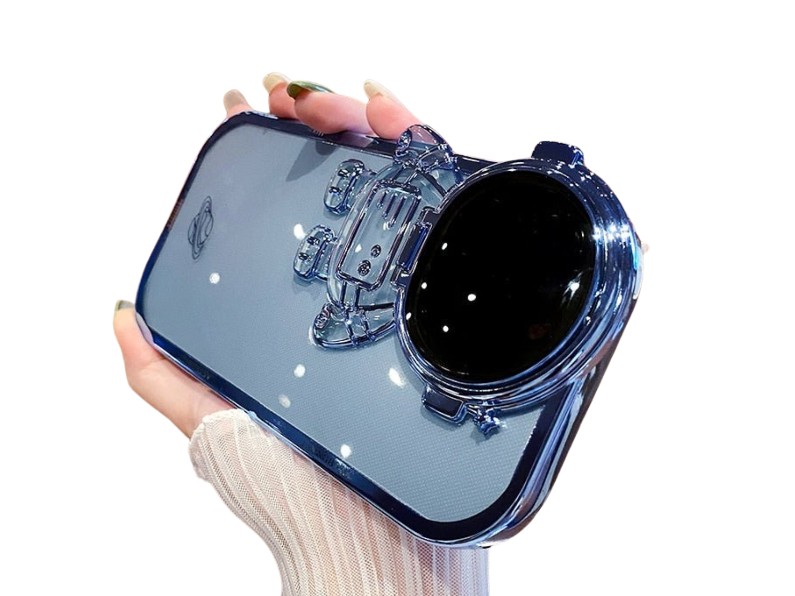 Étui d'astronaute avec film pailleté et support d'objectif protecteur d'appareil photo | Coque arrière en TPU souple de qualité supérieure absorbant les chocs pour Apple iPhone