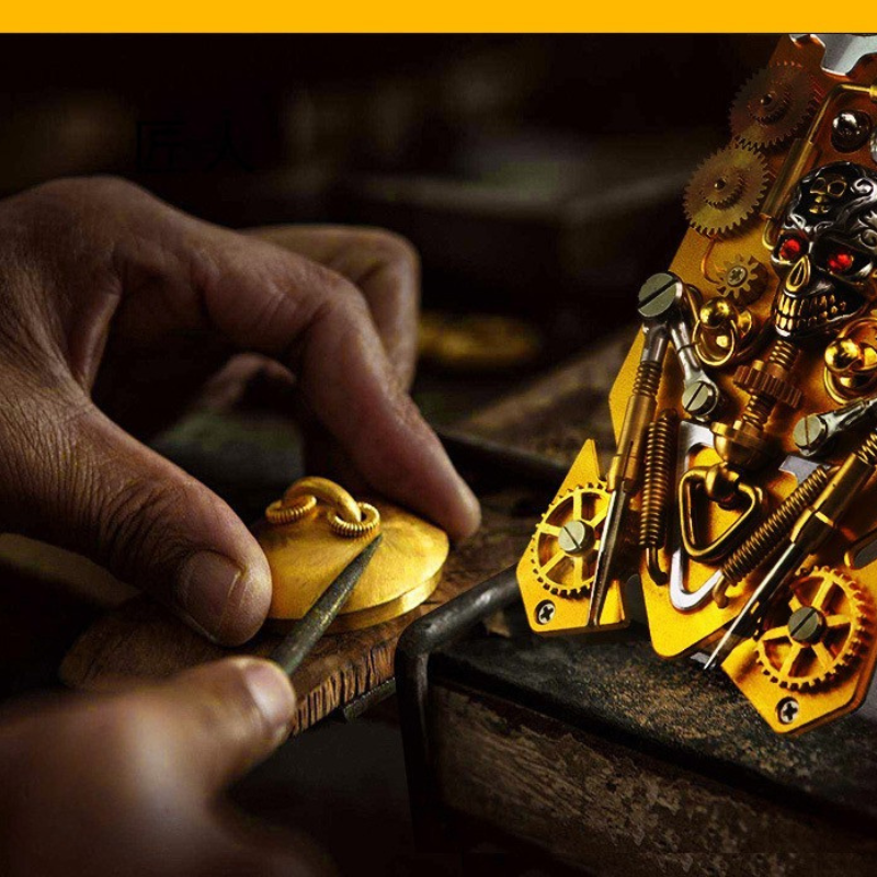 Premium Mechanisches Gaming-Design: Stoßfeste Metall-Handyhülle mit Zahnrad, Ständer | Aluminium-Kühlung, Schädel-Kompass-Case für Apple iPhone 17/17 Air, 16/16e, 15, 14, 13, 12 Pro Max Plus Mini | MagSafe Case, Rundumschutz & Kameralinsenschutz