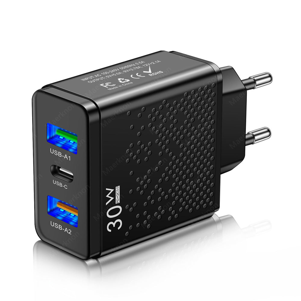 Chargeur USB C - Alimentation 60W Power Delivery quick charge 3.0 Type-C pour smartphones iPhone, iOS, Xiaomi, Samsung, Huawei & Android - Charge rapide Qualcomm avec 3 ports USB et 1 port Type-C