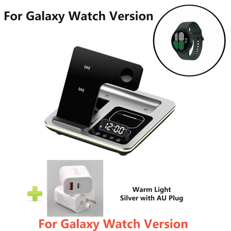 Station de charge rapide sans fil 5-en-1 30W Premium avec LED | Station de chargement rapide sans fil, chargeur avec support et réveil pour iPhone, Samsung, Android, Apple et Galaxy Watch, AirPods