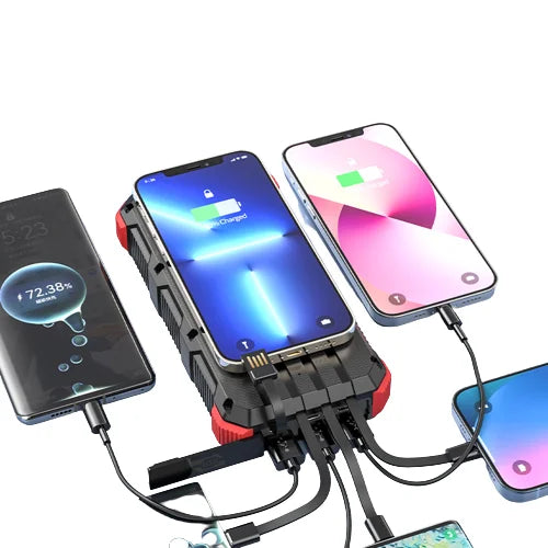 Chargeur solaire Premium Power Bank 20 000 mAh | Batterie externe portable avec charge rapide 5 V et lampe de poche super lumineuse pour les déplacements
