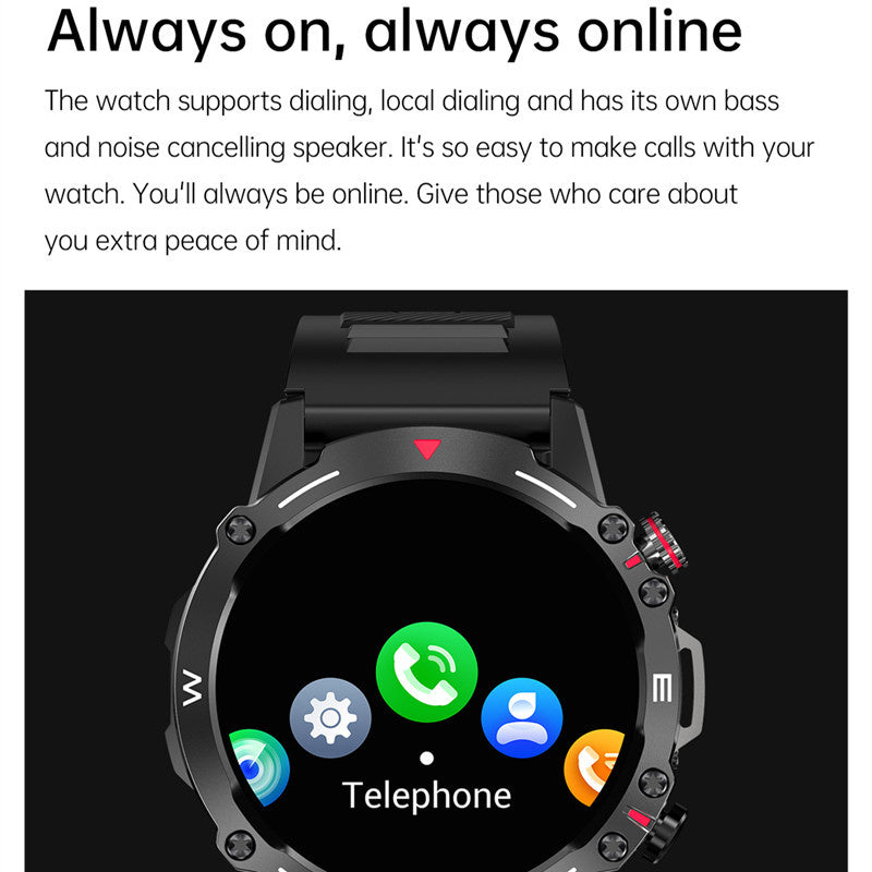 Nouvelle montre intelligente haut de gamme 400 mAh pour l'extérieur avec boussole, positionnement | Contrôle d'accès NFC, montre intelligente étanche IP68, fitness et santé pour hommes