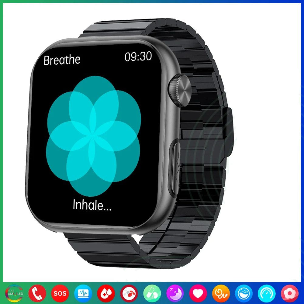 Montre intelligente de glycémie haut de gamme pour hommes avec assistant vocal AI, appel Bluetooth, mesure automatique de l'oxygène dans le sang par infrarouge, surveillance de la santé, ECG et PPG