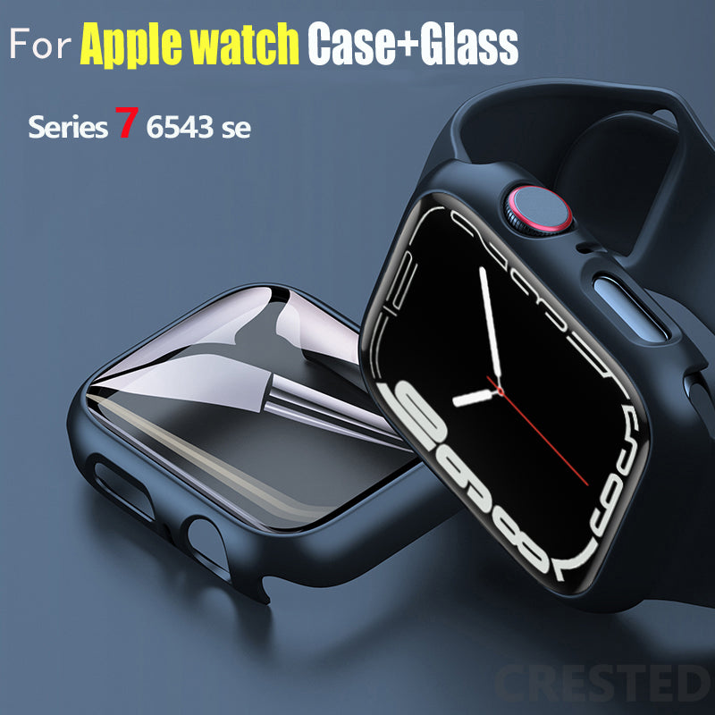 Gehärtete Glasschutz PC-Stoßfänger Apple Watch Serie 9/8/7/6/5/4/SE Schutzfolie Gehäuse 38mm, 40mm, 41mm, 42mm,