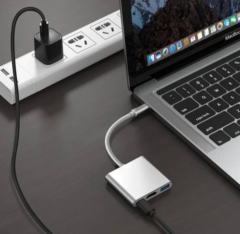 Hub USB-C 3-en-1 : répartiteur Type-C vers HDMI, station d'accueil USB 3.0 de haute qualité pour MacBook Air/Pro, Samsung - Hub USB-C vers HDMI