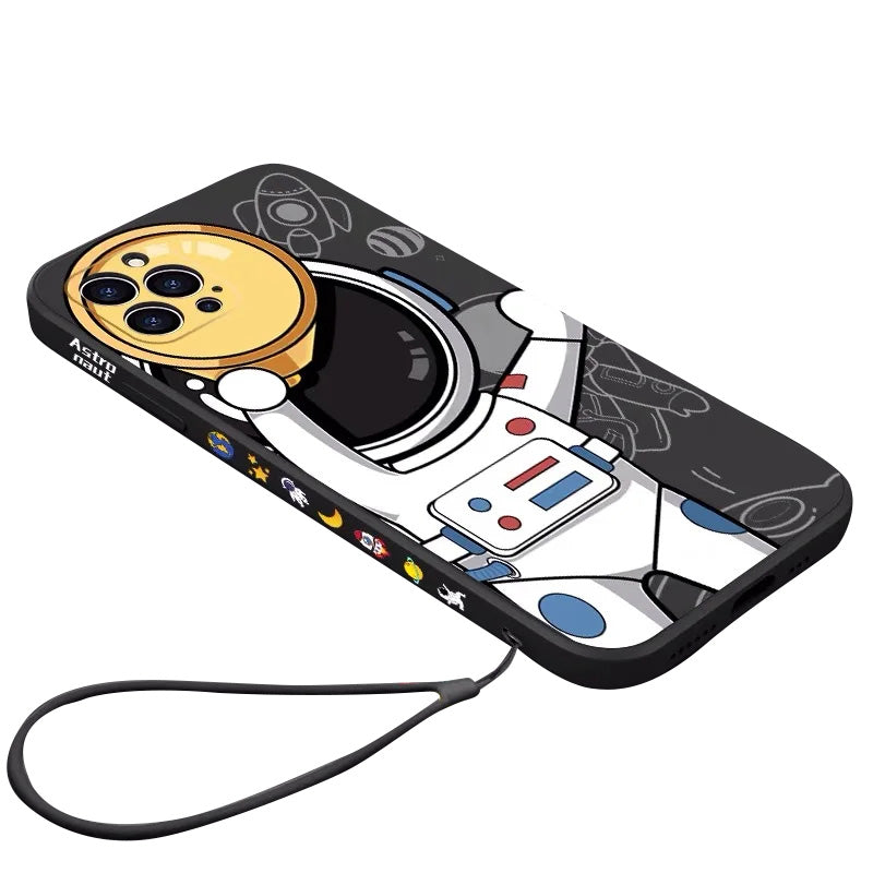 Étui iPhone Lanyard astronaute de haute qualité | Étui MagSafe avec housse de protection pour appareil photo | Coque blindée avec pare-chocs en silicone souple comme coque pour téléphone portable Apple iPhone 15/14/13/12 Pro Max Plus