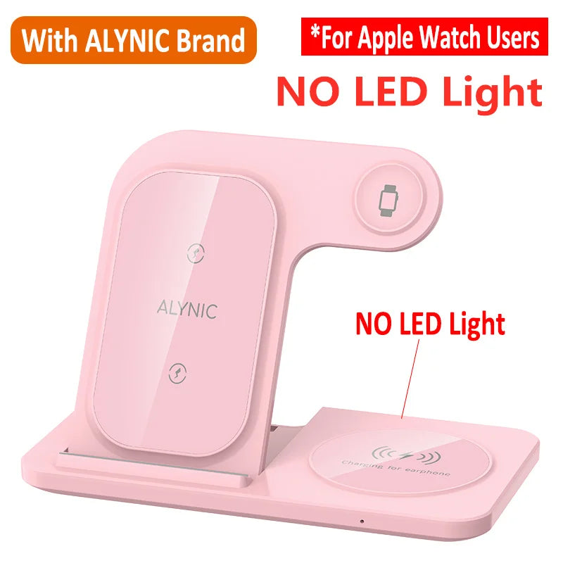 Station de charge rapide sans fil 3 en 1 Chargeur pliable 30 W Support de charge LED : Station de charge Station d'accueil MagSafe pour Apple iPhone, montre, AirPods