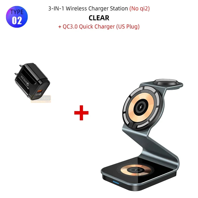 Station de charge magnétique pliable 3 en 1 Chargeur sans fil 15 W Station de charge rapide en aluminium Station d'accueil Station de charge sans fil Apple iPhone
