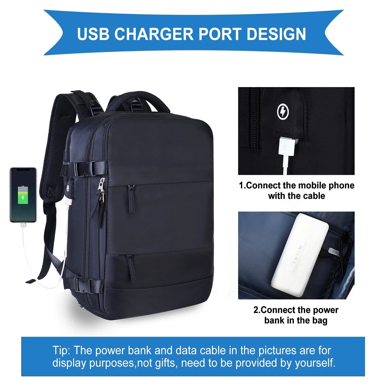 Sac à dos d'affaires classique pour hommes de haute qualité: poche USB extensible, grande capacité, étanche et élégant