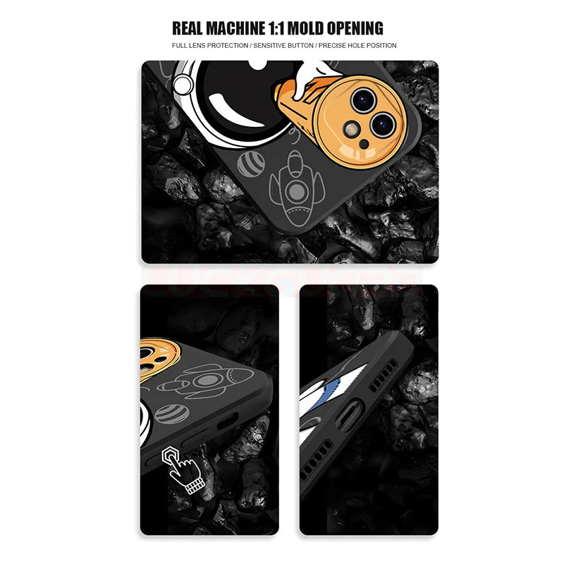 Étui iPhone Lanyard astronaute de haute qualité | Étui MagSafe avec housse de protection pour appareil photo | Coque blindée avec pare-chocs en silicone souple comme coque pour téléphone portable Apple iPhone 15/14/13/12 Pro Max Plus