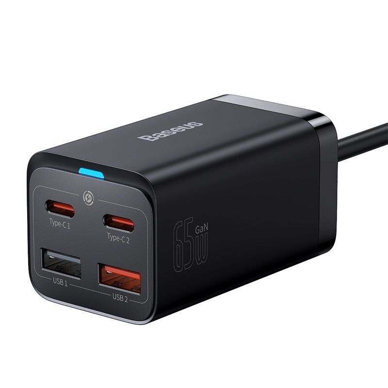 Station de charge rapide de bureau Gan Charger Premium 65W | Adaptateur 4 en 1 pour ordinateur portable et téléphone portable pour Apple iPhone 15 14 13 12 11 Pro Max Plus Mini, iOS, Android, Xiaomi, Samsung - Charge rapide