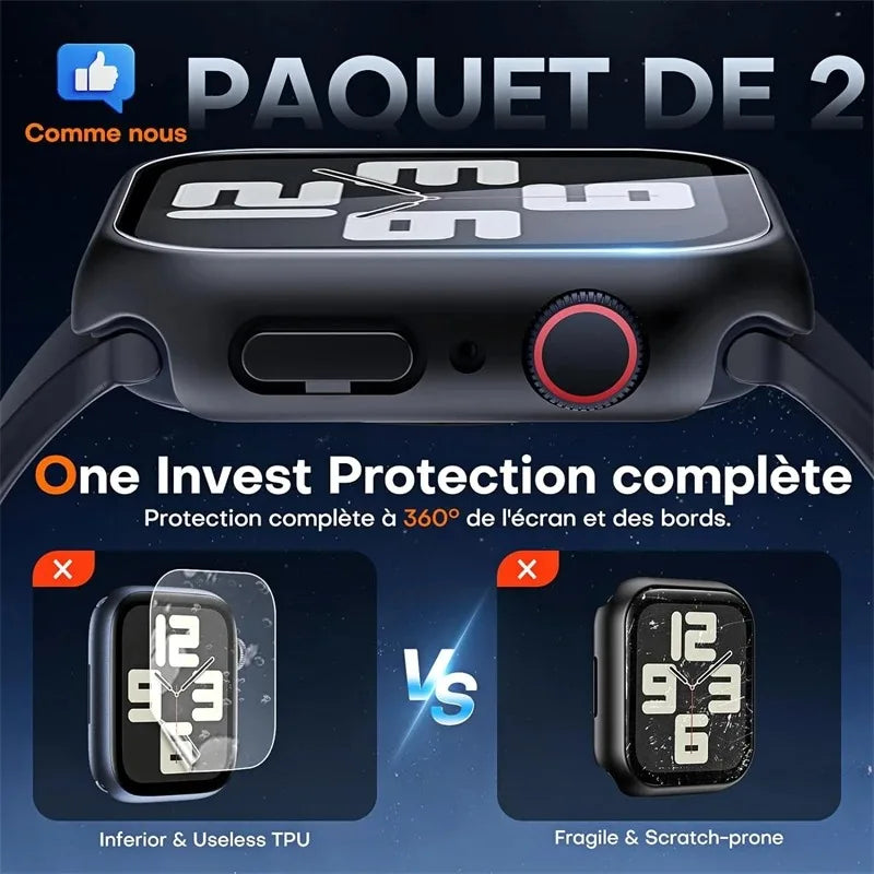 Coque en verre de haute qualité pour Apple Watch Series 9/8/7/6/SE/5 : 44 mm, 40 mm, 41 mm, 45 mm, 42 mm, 38 mm | Accessoires de protection d'écran