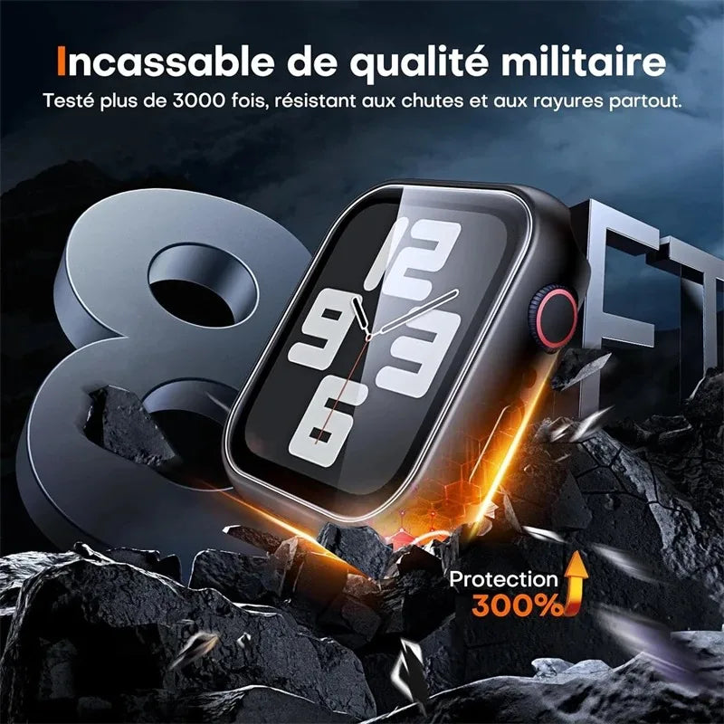 Coque en verre de haute qualité pour Apple Watch Series 9/8/7/6/SE/5 : 44 mm, 40 mm, 41 mm, 45 mm, 42 mm, 38 mm | Accessoires de protection d'écran