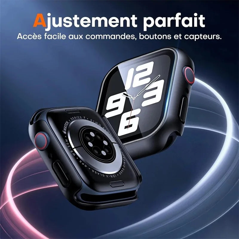 Coque en verre de haute qualité pour Apple Watch Series 9/8/7/6/SE/5 : 44 mm, 40 mm, 41 mm, 45 mm, 42 mm, 38 mm | Accessoires de protection d'écran