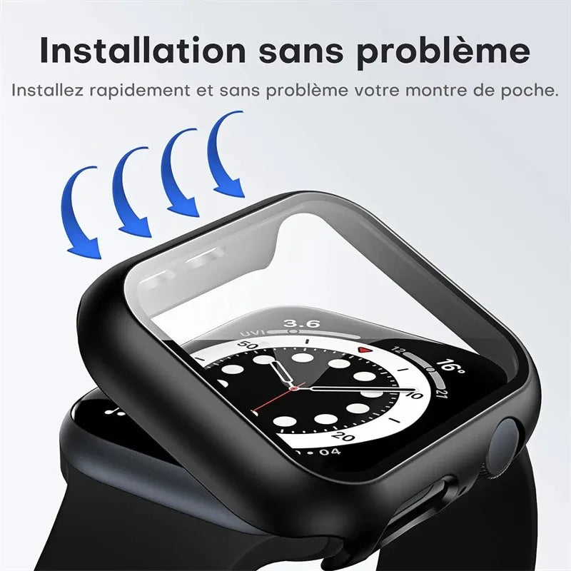 Coque en verre de haute qualité pour Apple Watch Series 9/8/7/6/SE/5 : 44 mm, 40 mm, 41 mm, 45 mm, 42 mm, 38 mm | Accessoires de protection d'écran
