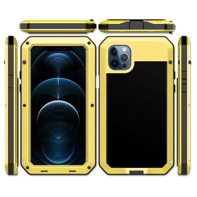 Réservoir Apple iPhone Cas | Étui de protection boîtier métallique antichoc étui pour téléphone portable en aluminium MagSafe | Écran, protection d'objectif d'appareil photo, verre étanche et trempé