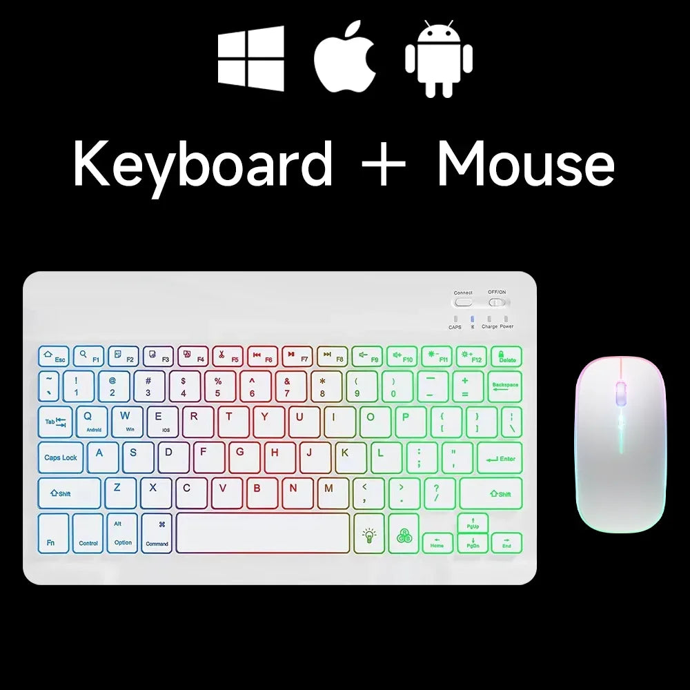 Premium Backlit Tastatur und Maus in 10-Zoll für iPad: Bluetooth-Tastatur mit Hintergrundbeleuchtung | Kompatibel mit iOS, Android, Windows
