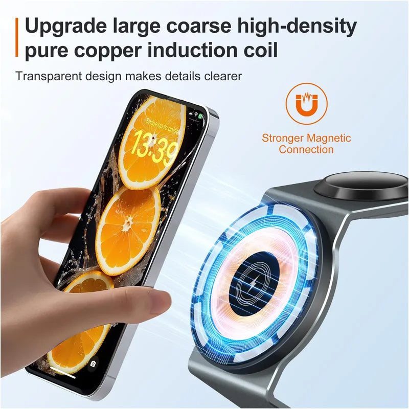 Station de charge magnétique pliable 3 en 1 Chargeur sans fil 15 W Station de charge rapide en aluminium Station d'accueil Station de charge sans fil Apple iPhone