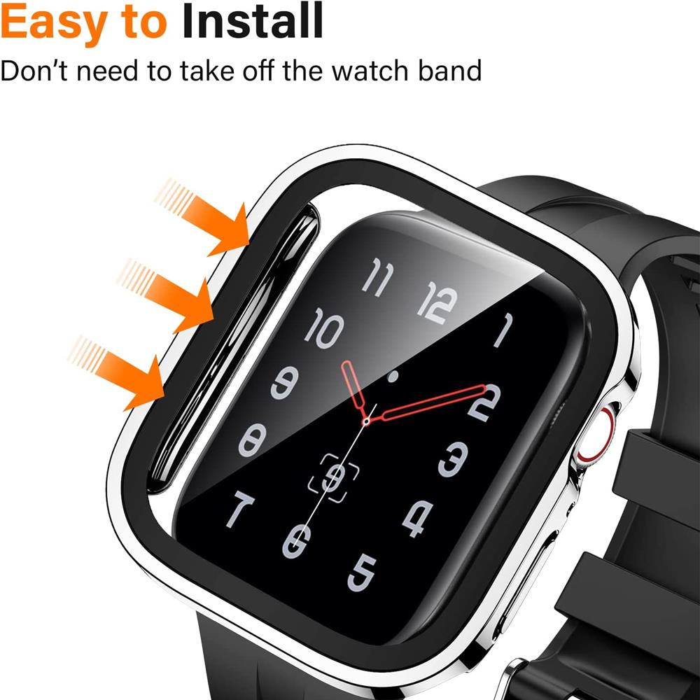 Étui premium Apple Watch 9 8 7, 45 mm 41 mm 44 mm 40 mm, protecteur d'écran trempé, iWatch Series 4 5 SE 6 7 8 | Verre, boîtier et boîtier de haute qualité | Édition limitée