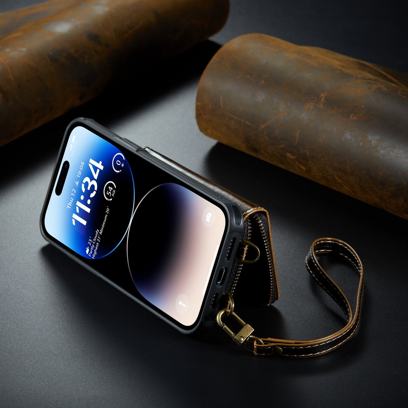 Étui portefeuille en cuir de luxe pour iPhone – Coque bandoulière MagSafe premium avec porte-cartes, fonction support & bandoulière, protection 360° antichoc, design fin, tout organisé – idéal pour extérieur & travail