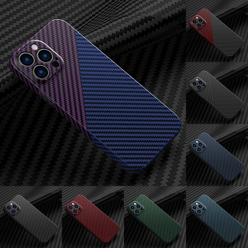 Coque mate de luxe ultra fine en fibre de carbone pour Apple iPhone | Coque rigide antichoc en PC avec protection anti-rayures et sans empreintes digitales