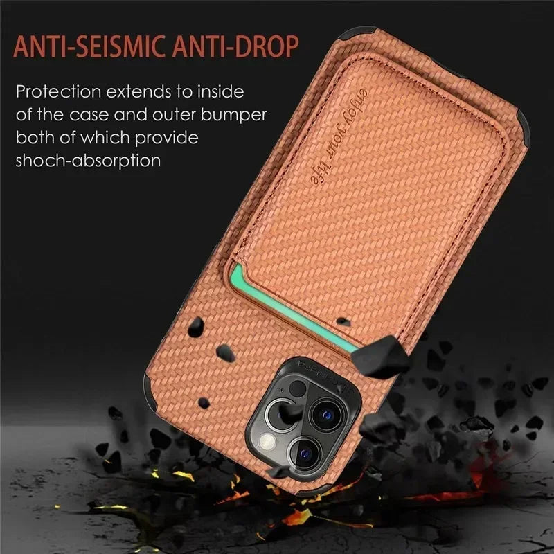 Hochwertiges Kohlefaser-Magnetgehäuse mit Kartenhalter iPhone Hulle | MagSafe Wallet Case Schutzhülle, Rundumschutz, Kameralinsenschutz | Panzertasche Handyhülle für Apple iPhone 17/17 Air, 16/16e, 15, 14, 13 Pro Max, Pro, Plus Cover | Limitierte Auflage