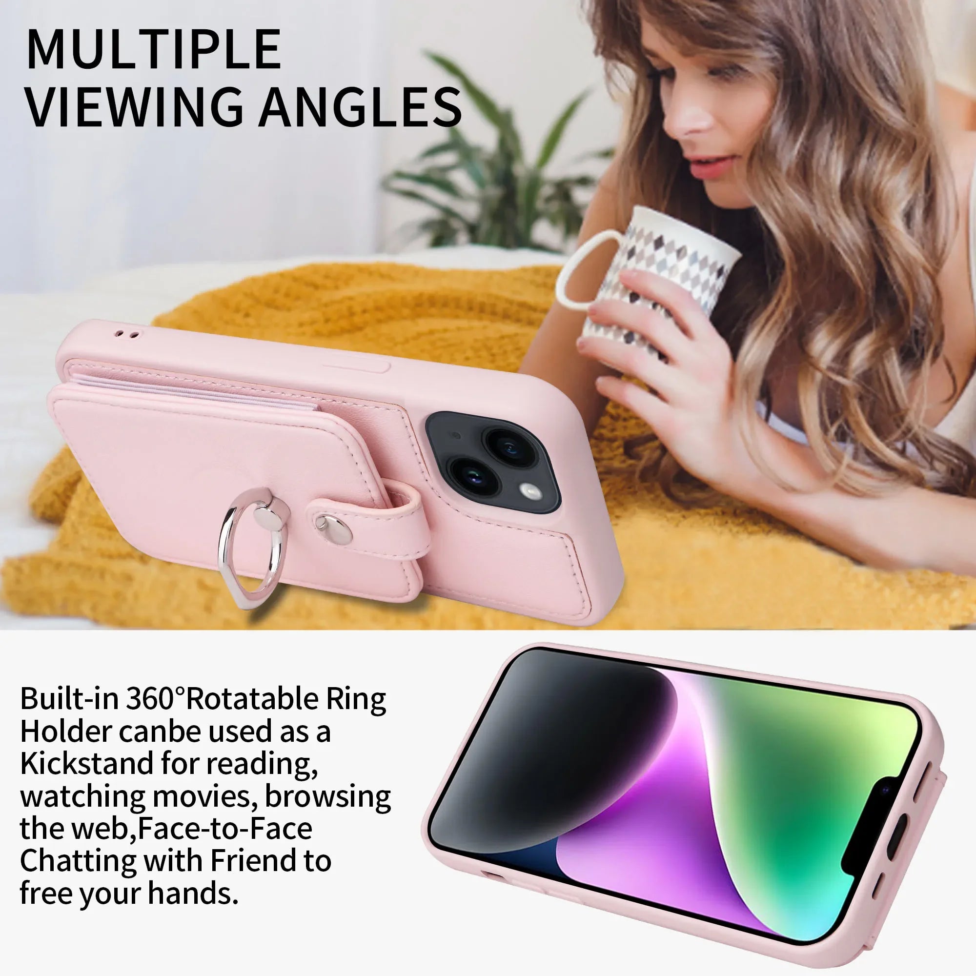 Hochwertige Karten-Slot-Brieftasche, Portmonee mit Leder-Ringhalterung iPhone-Hülle | MagSafe Case mit Kameralinsenschutzabdeckung für Apple iPhone 17/17 Air, 16/16e, 15, 14, 13 Pro Max Plus Cover | Panzertasche Handyhülle | Wallet & Geldbörse Schutzhülle