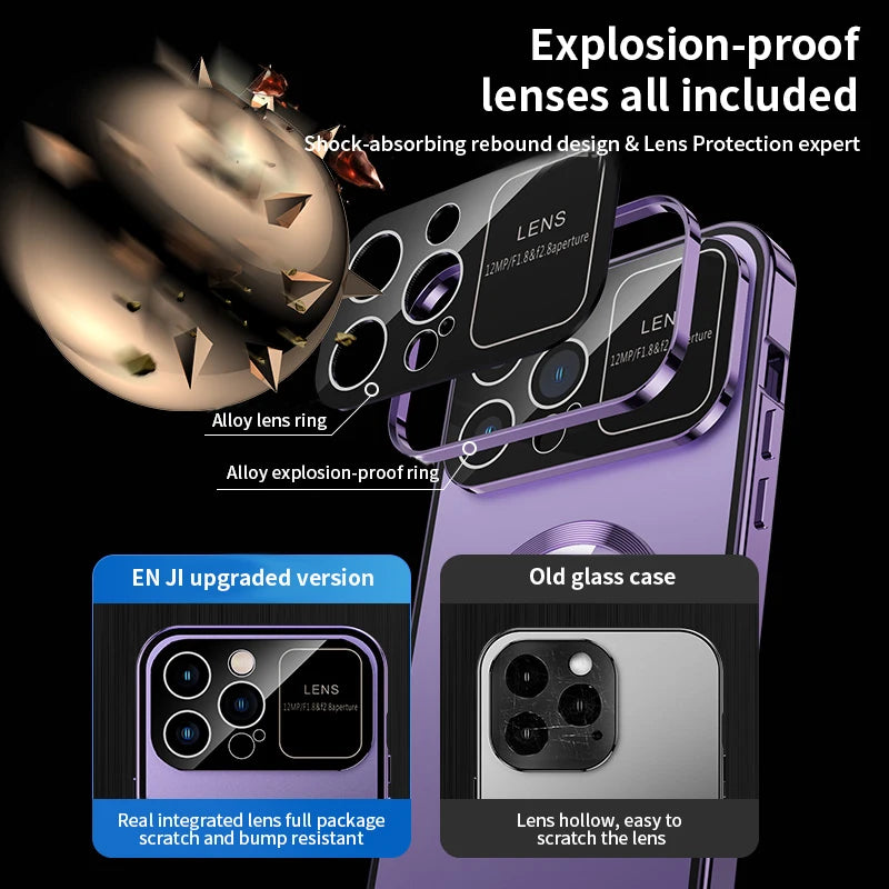 iPhone Hülle mit MagSafe: Premium Doppelseitiges HD-Glas Case, Kabellosem Laden, Kameraobjektivschutz | Stoßfestes Cover, Kameraschutzabdeckung – Magnetische Panzertasche für Apple iPhone 17/17 Air, 16/16e, 15, 14, 13 Pro Max Plus Mini | Luxus Handyhülle