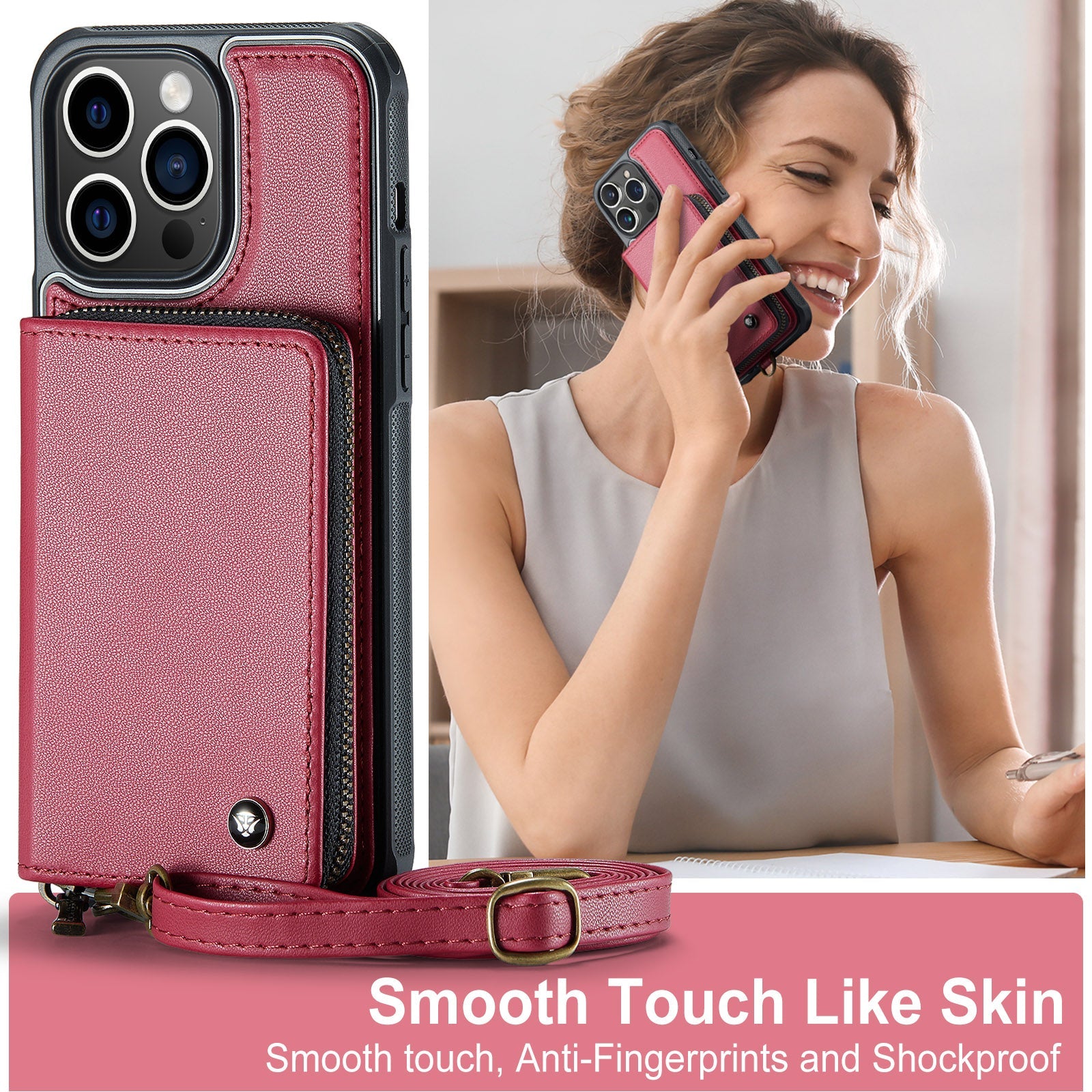 Étui portefeuille en cuir de luxe pour iPhone – Coque bandoulière MagSafe premium avec porte-cartes, fonction support & bandoulière, protection 360° antichoc, design fin, tout organisé – idéal pour extérieur & travail