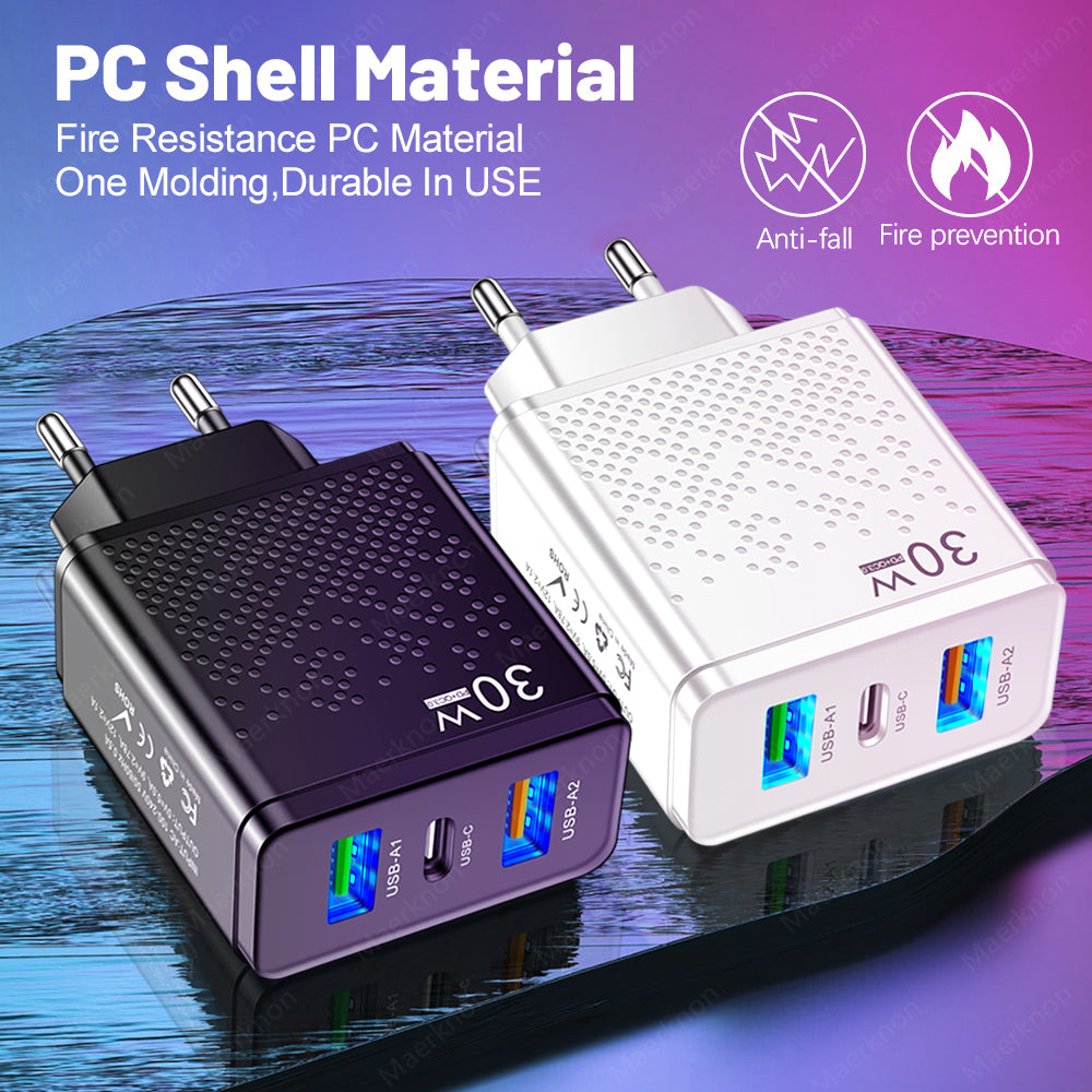 Chargeur USB C - Alimentation 60W Power Delivery quick charge 3.0 Type-C pour smartphones iPhone, iOS, Xiaomi, Samsung, Huawei & Android - Charge rapide Qualcomm avec 3 ports USB et 1 port Type-C