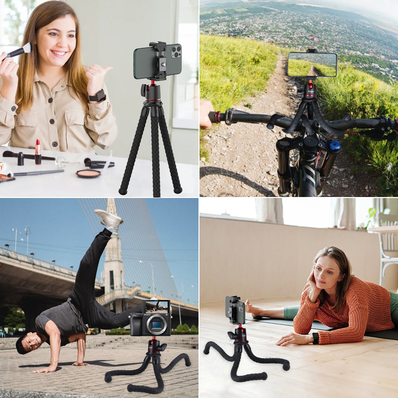Hochwertiges MT-11 Octopus Flexibles Stativ Verlängerung 1/4 Schraube mit Kugelkopf Cold Shoe Telefonclip | für Telefon