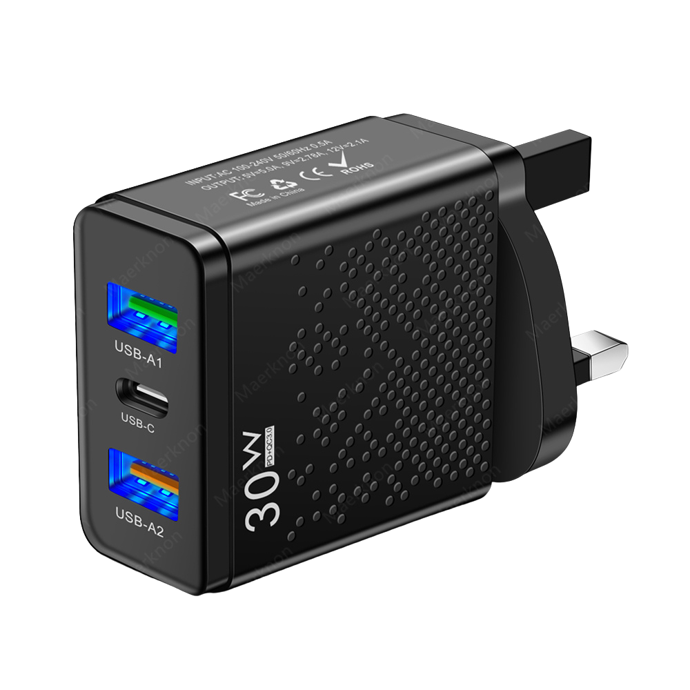 Chargeur USB C - Alimentation 60W Power Delivery quick charge 3.0 Type-C pour smartphones iPhone, iOS, Xiaomi, Samsung, Huawei & Android - Charge rapide Qualcomm avec 3 ports USB et 1 port Type-C