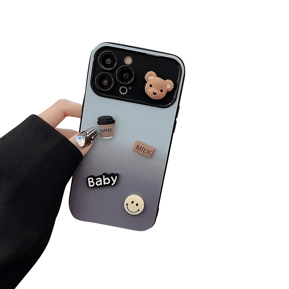 Hochwertige 3D-Bär-Kaffee-Spielzeug-Farbverlauf-Design iPhone-Hülle | MagSafe Case mit Kameralinsenschutzabdeckung für Apple iPhone 17/17 Air, 16/16e, 15, 14, 13 Pro Max Plus Cover | Premium-Silikon-Schutzhülle