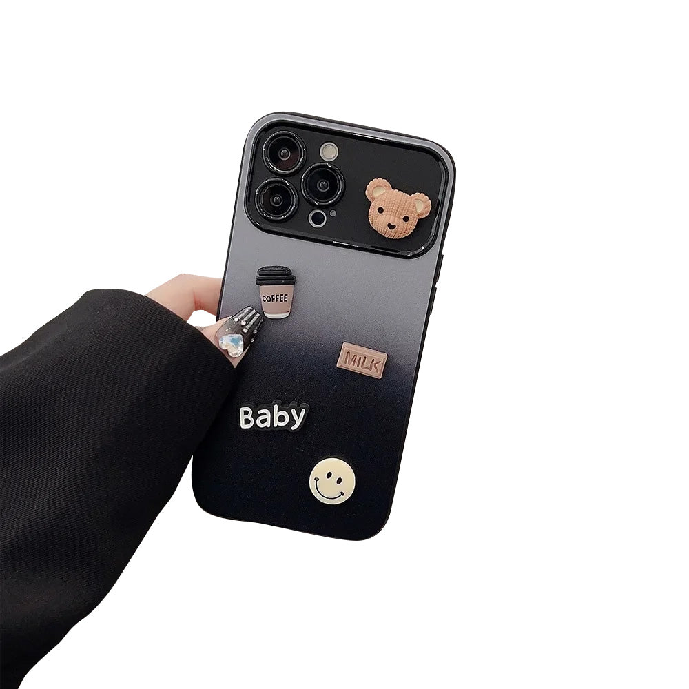 Hochwertige 3D-Bär-Kaffee-Spielzeug-Farbverlauf-Design iPhone-Hülle | MagSafe Case mit Kameralinsenschutzabdeckung für Apple iPhone 17/17 Air, 16/16e, 15, 14, 13 Pro Max Plus Cover | Premium-Silikon-Schutzhülle