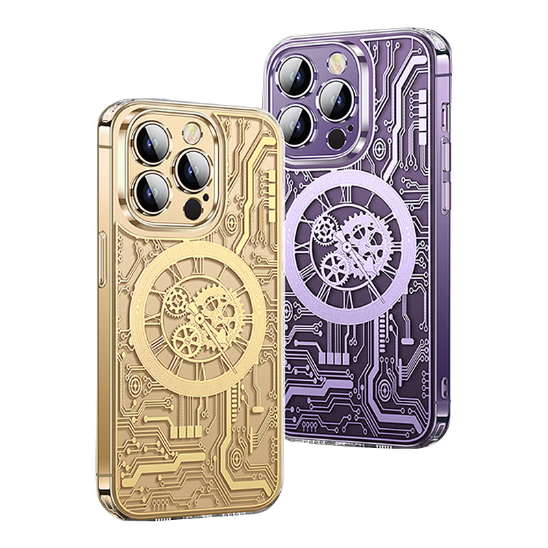 Premium Abdeckung, Kohlefaser Transparente Magnet-Hülle iPhone 12/13/14/15 Pro Max - Mechanische Textur, Telefonabdeckung,