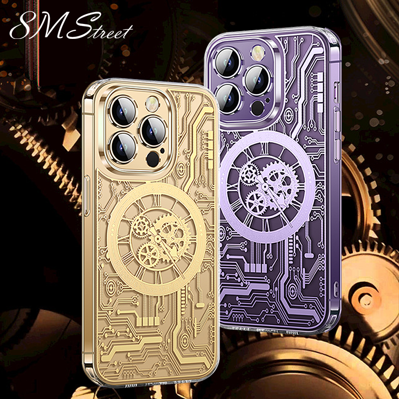 Premium Abdeckung, Kohlefaser Transparente Magnet-Hülle iPhone 12/13/14/15 Pro Max - Mechanische Textur, Telefonabdeckung,