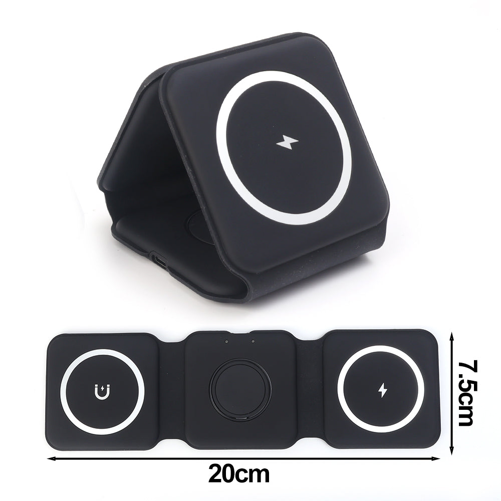 Station de charge rapide pliable 3 en 1, chargeur sans fil double magnétique 15 W MagSafe | Station de recharge portable pour Apple iPhone, AirPods, Watch