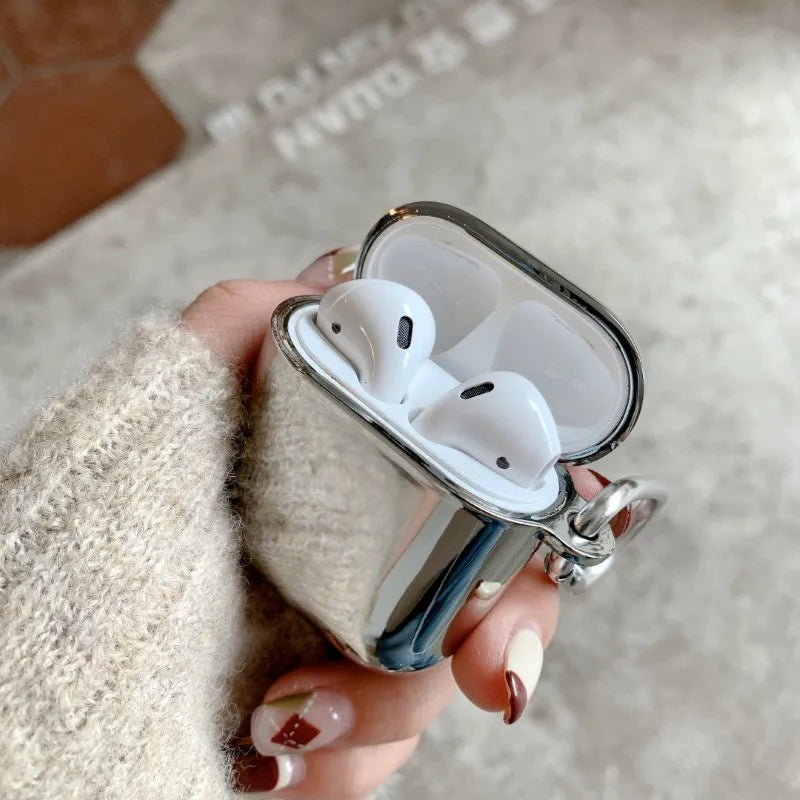 Étui galvanisé de qualité supérieure pour Apple AirPods 1/2/3/Pro | Housse de protection MagSafe Case - Housse en métal argenté avec porte-clés pour AirPods