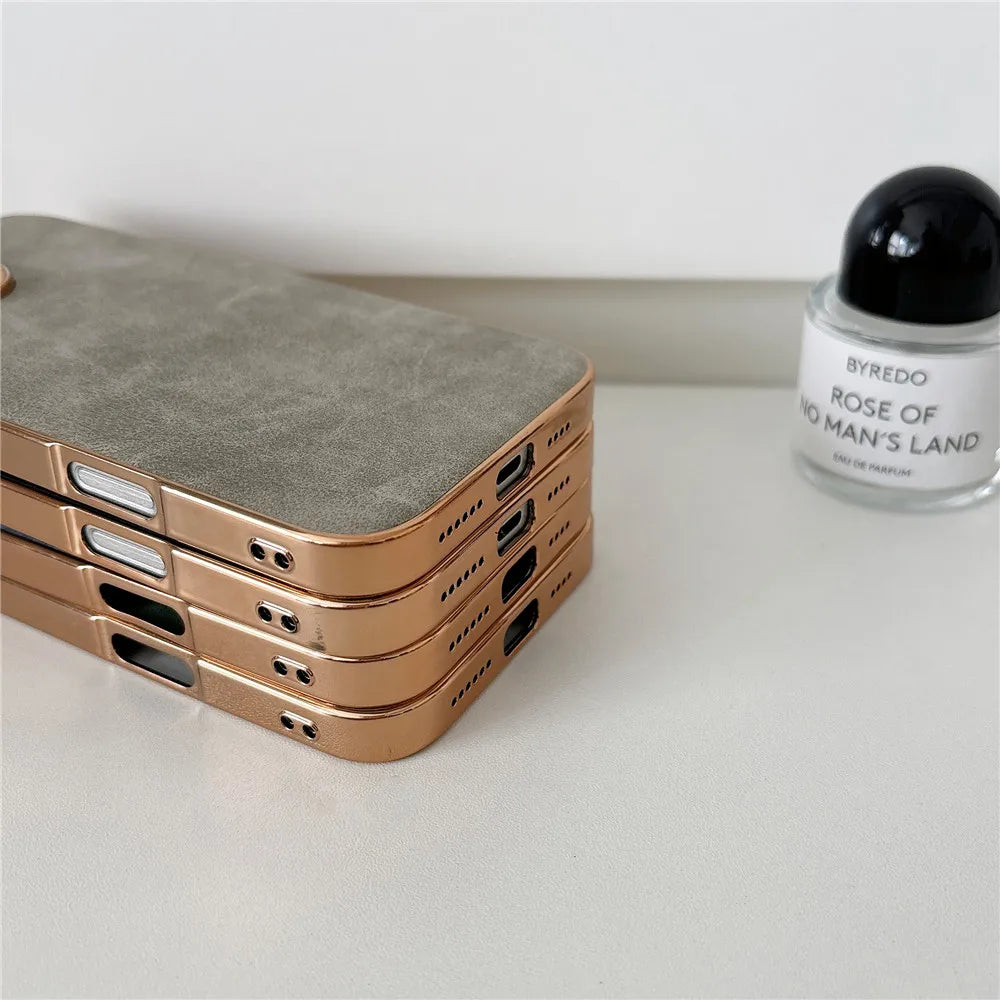 Étui en cuir Premium MagSafe Apple iPhone avec cadre galvanisé | Coque cadre doré, protection appareil photo - coque de protection pour iPhone 15, 14 Pro Max Plus