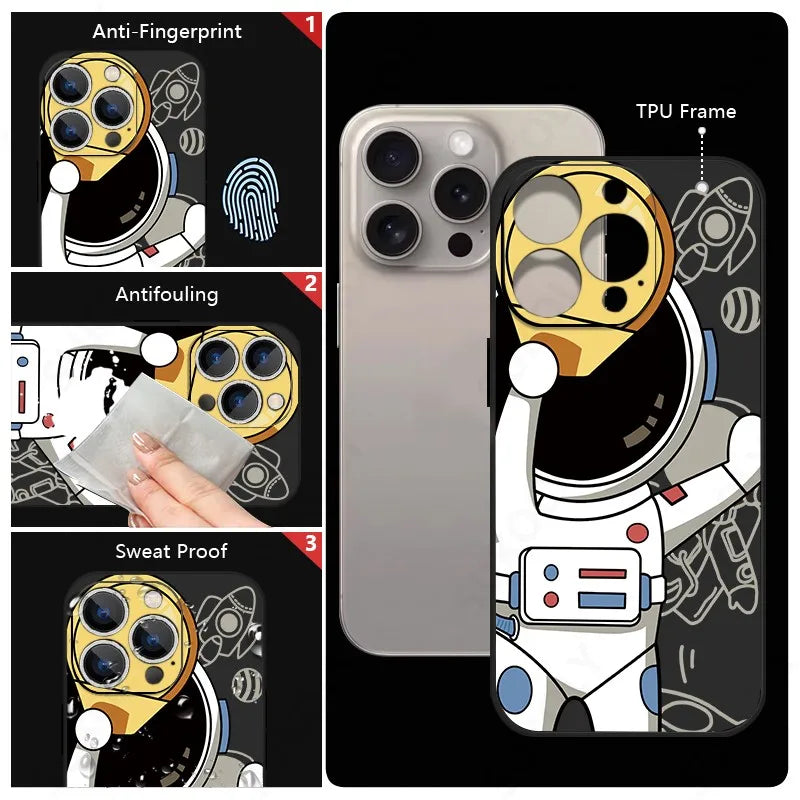 Étui iPhone Lanyard astronaute de haute qualité | Étui MagSafe avec housse de protection pour appareil photo | Coque blindée avec pare-chocs en silicone souple comme coque pour téléphone portable Apple iPhone 15/14/13/12 Pro Max Plus